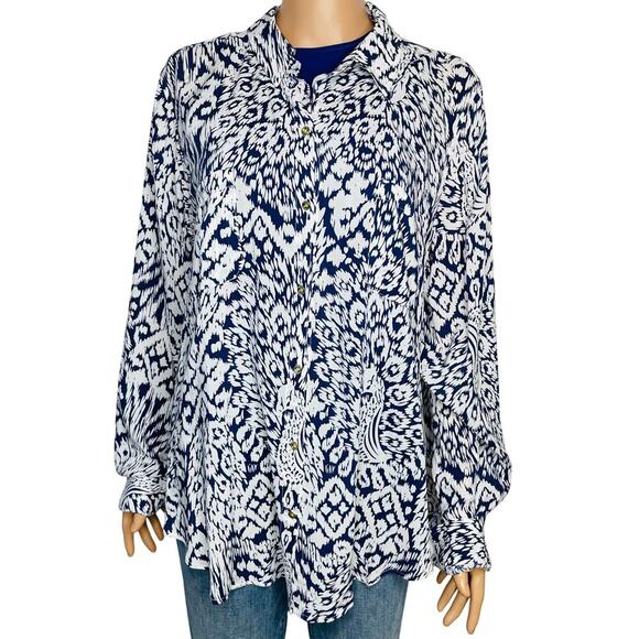 Lilly Pulitzer Sea View Peacock Button Down Shirt Size XL New White/Navy - Picture 2 of 9